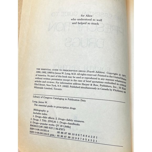 The Essential Guide to Prescription Drugs James W Long 4th Ed 1985 Paperback - Picture 5 of 10